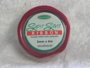 3mm x 6m Double Sided Satin Ribbon Dark Red